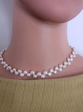 时尚雅致气质三七孔天然淡水双层真珍珠颈链项链锁骨链遮疤痕女