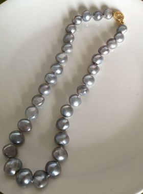 12-15mm超大异形灰色天然淡水异形巴洛克珍珠项链颈链时尚气质女