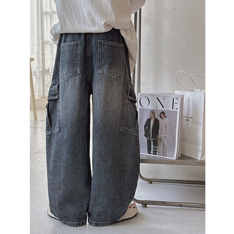 大E小e童装2025秋季新款男女童水洗工装牛仔裤儿童宽松休闲裤8523 - 图2