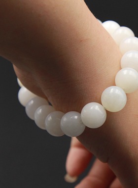 和田玉白玉手串12珠老山料