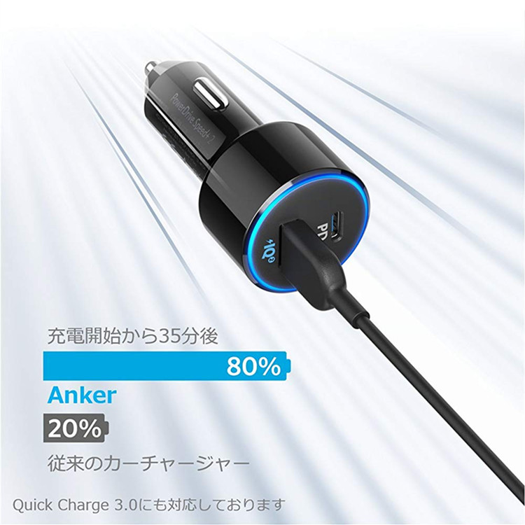 日本进口ANKER车载充电器USB-C双口车充PD快充支持苹果15华为三星-图0