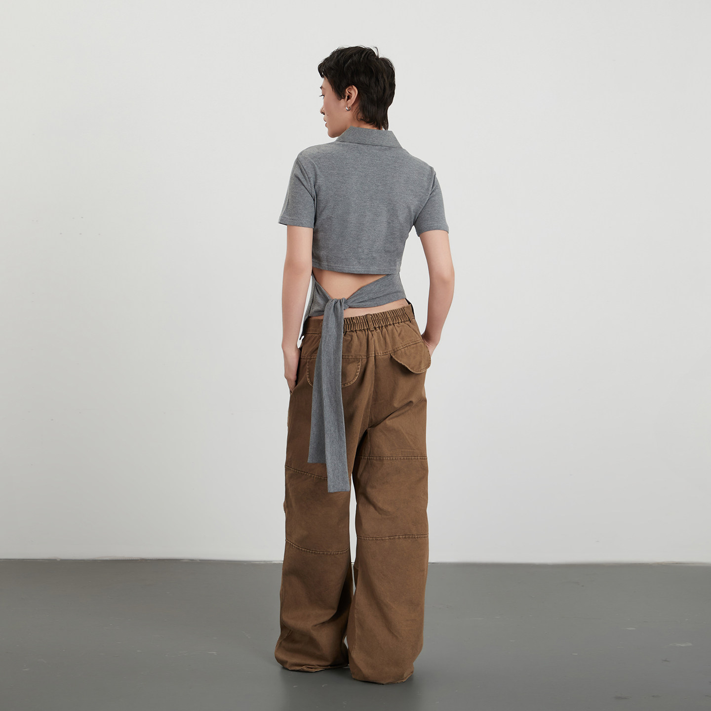 AIRHOOD 学院风polo领短袖T恤女修身正肩绑带设计感辣妹短款上衣,淘宝优惠券,粉丝福利购,淘宝优惠卷