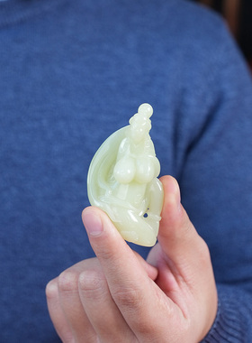 和田玉仕女手把件黄玉美女把玩件