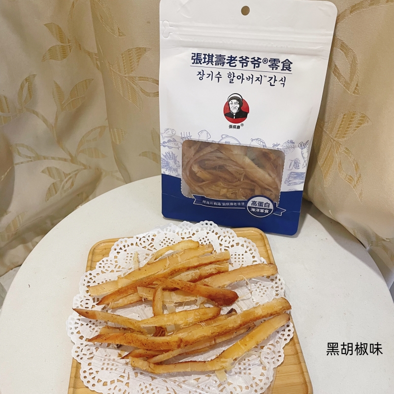 张琪寿老爷爷粗鱿鱼条黑胡椒80g袋装手撕鱿鱼丝东大门海鲜零食品