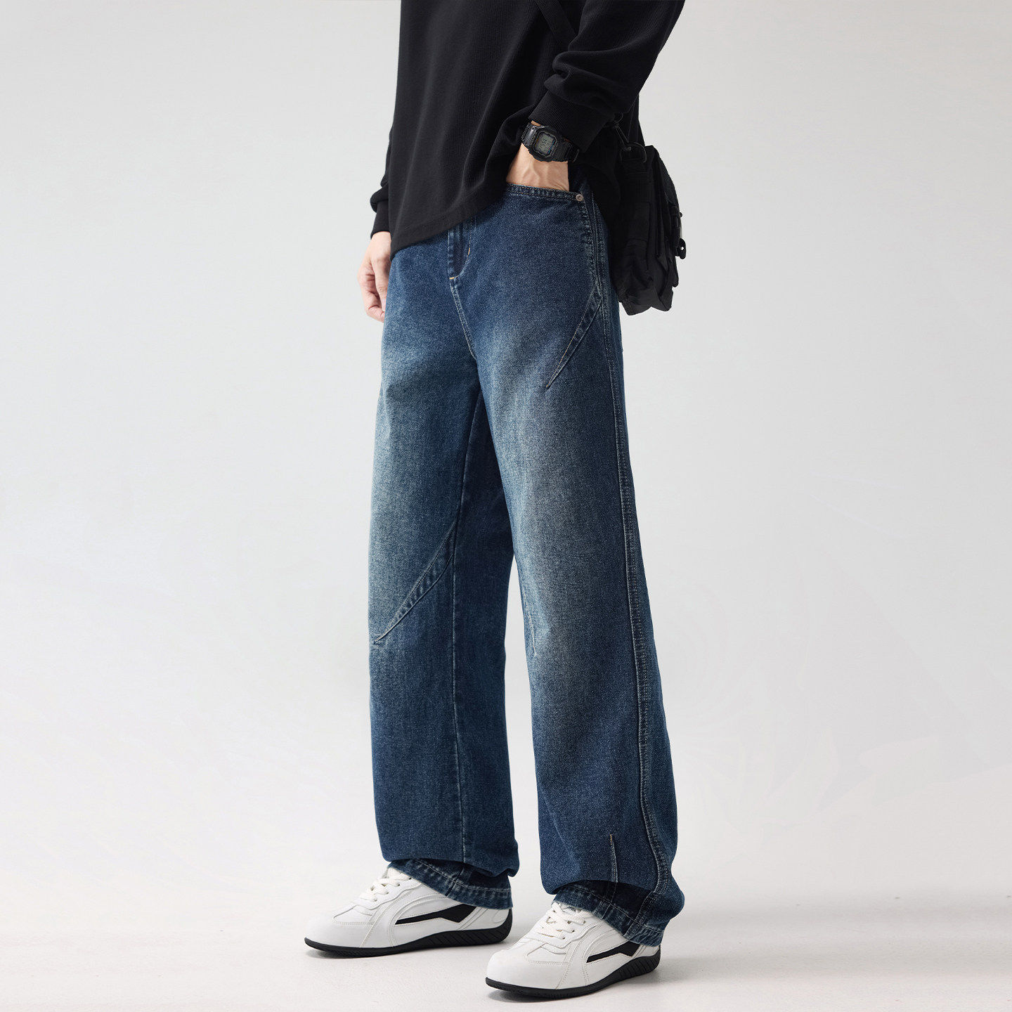 解构分割牛仔裤子男春秋季美式复古直筒长裤男显瘦百搭休闲阔腿裤,淘宝优惠券,粉丝福利购,淘宝优惠卷