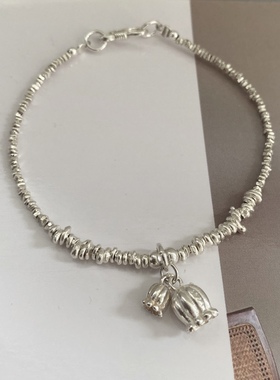 大象郁金香泰国清迈碎银子纯银手链叠戴原创小众设计复古质感搭配