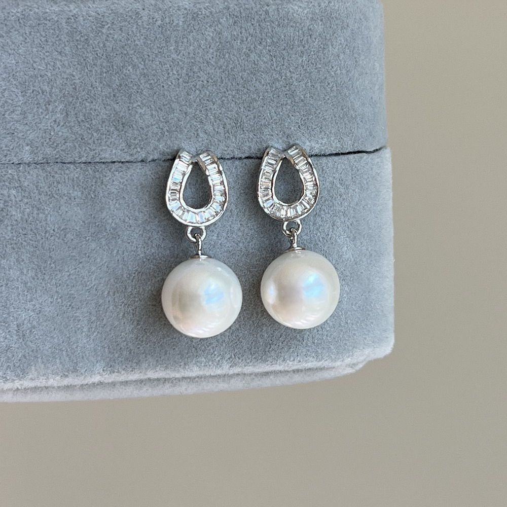 S925纯银 极亮正圆 极微暇 天然白色珍珠耳环耳钉10.4mm 方钻款,淘宝优惠券,粉丝福利购,淘宝优惠卷