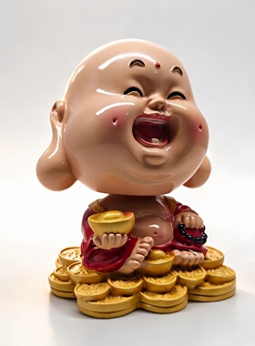 笑佛手工彩绘摇头弥勒佛车载摆件