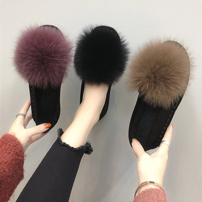 加绒豆豆鞋女2025年秋冬新款韩版狐狸毛外穿平底百搭孕妇鞋毛毛鞋,淘宝优惠券,粉丝福利购,淘宝优惠卷