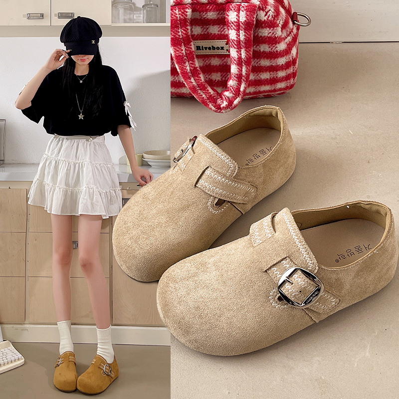 韩版勃肯鞋女单鞋2026年春季新款刺绣平底内增高超火一脚蹬豆豆鞋,淘宝优惠券,粉丝福利购,淘宝优惠卷