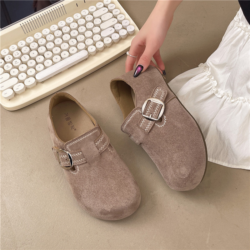 韩版勃肯鞋女单鞋2026年春季新款刺绣平底内增高超火一脚蹬豆豆鞋,淘宝优惠券,粉丝福利购,淘宝优惠卷