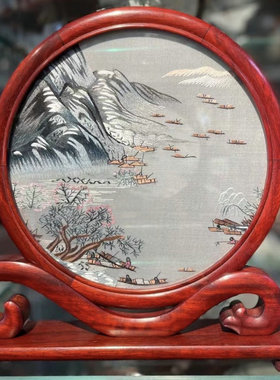 纯手工苏绣红花梨木摆台