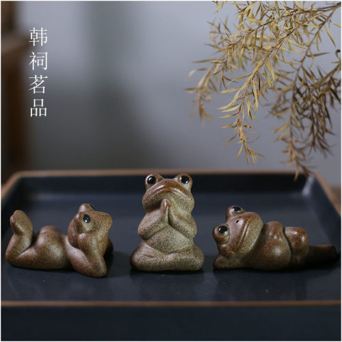 韩祠茗品｜佛系躺平闲情禅蛙粗陶手工茶盘摆件可养茶玩青蛙小茶宠-图0