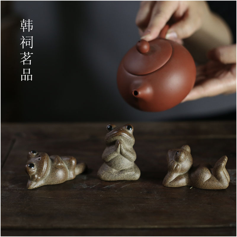 韩祠茗品｜佛系躺平闲情禅蛙粗陶手工茶盘摆件可养茶玩青蛙小茶宠-图2