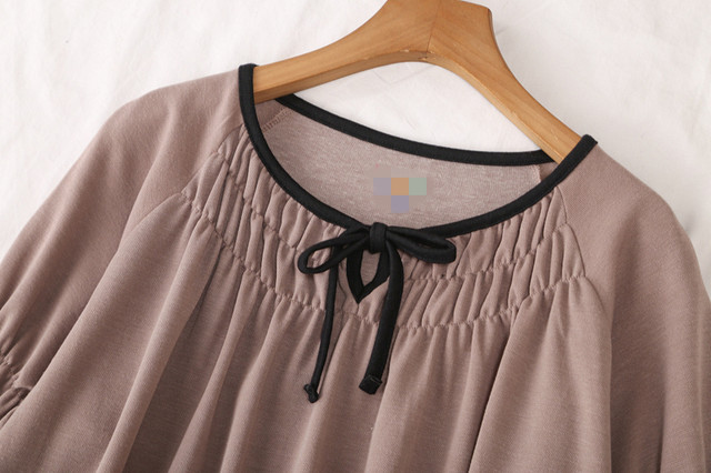 Japanese single bow round neck split sleeve loose top