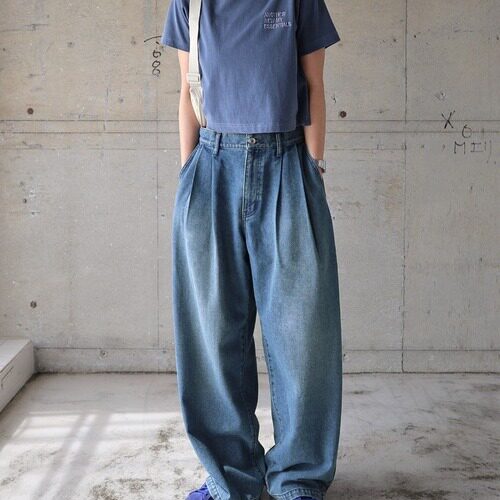 推荐！日单品牌夏季新品时尚百搭高腰水洗棉萝卜直筒牛仔裤29601