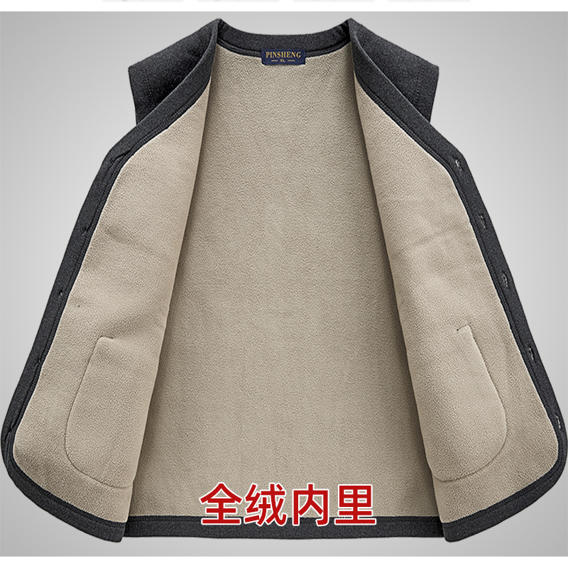中老年男士加绒保暖背心爸爸装冬款纽扣款棉马甲宽松开衫老头坎肩 - 图2