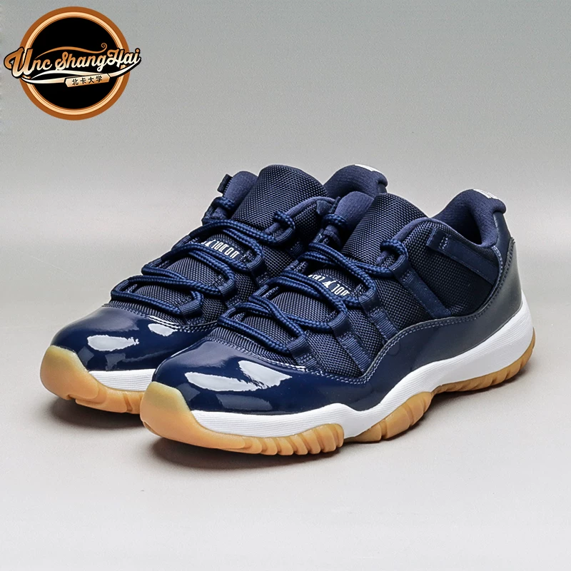 [Северо-Каролина Университет Jordan 11 Low Navy Gum AJ11 navy blue , natural rubber sole 528895-405]