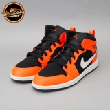 Университет Северной Каролины Air Jordan 1 Mid Aj1 Маленькая сломанная черная апельсиновая банда 640734-062