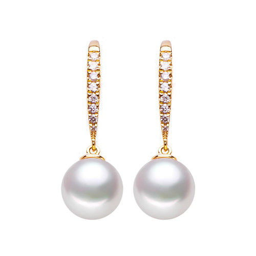 天然akoya海水珍珠耳钩天女日本珠耳坠18k金钻石耳环阿古屋玫瑰彩 - 图3