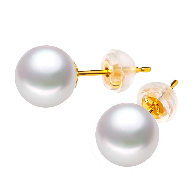 天然akoya海水珍珠耳钉18k黄金玫瑰金日本珠花珠耳针素钉百搭经典,淘宝优惠券,粉丝福利购,淘宝优惠卷