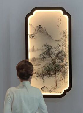 宋式美学海棠花丝绢灯屏装饰画