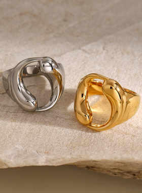 18k金不锈钢水滴环绕戒指