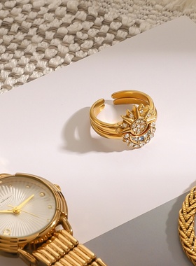 欧美不锈钢月亮叠戴戒指