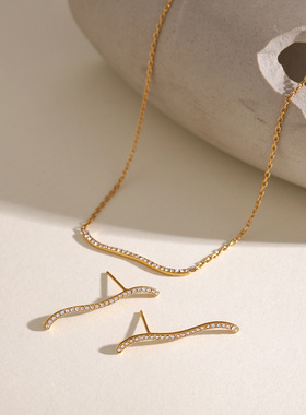 18k金不锈钢水钻项链耳环