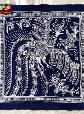 蜡染小方巾 丹寨图腾蜡染装饰壁挂 装框装饰画 年会伴手礼38*39CM