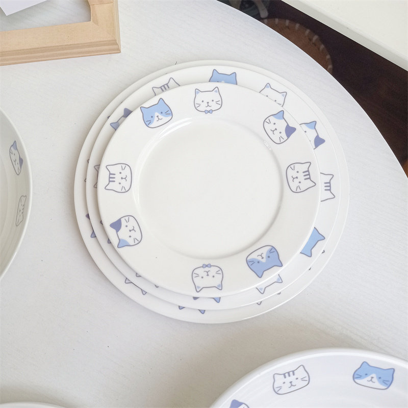 可爱三花猫陶瓷盘子碗套装 家用汤盘平盘餐盘 斗笠碗嗦粉面碗汤碗,淘宝优惠券,粉丝福利购,淘宝优惠卷