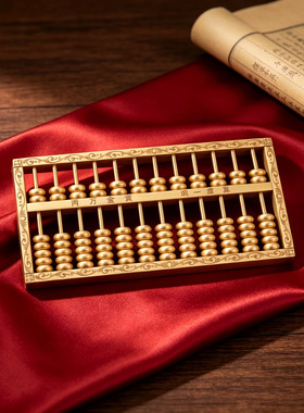 黄铜算盘摆件招财聚财金色花边算盘实心黄铜雕刻乔迁开业装饰礼品