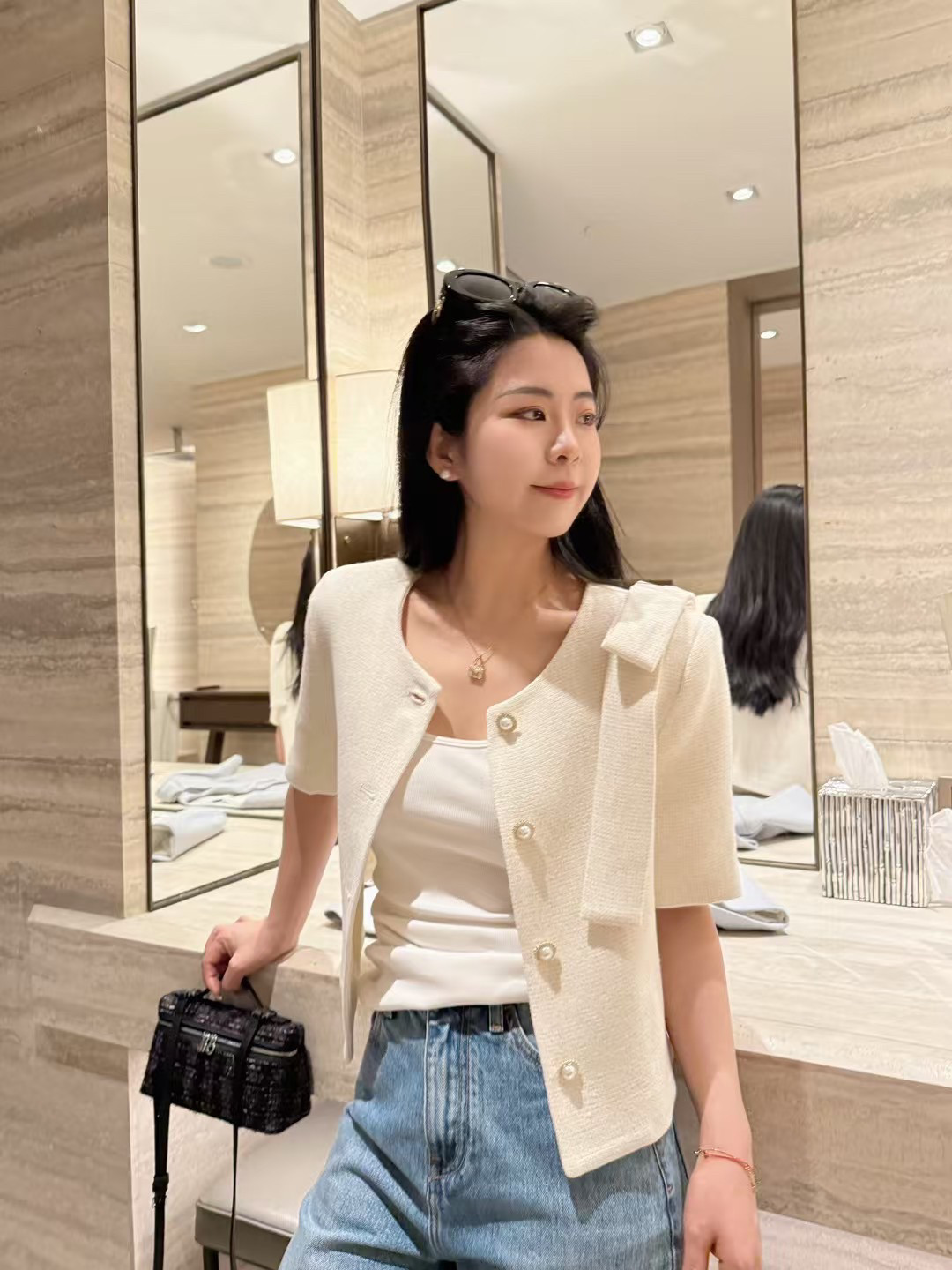 小香风短款外套女新款显瘦高级感新款法式精致气质短袖开衫上衣,淘宝优惠券,粉丝福利购,淘宝优惠卷