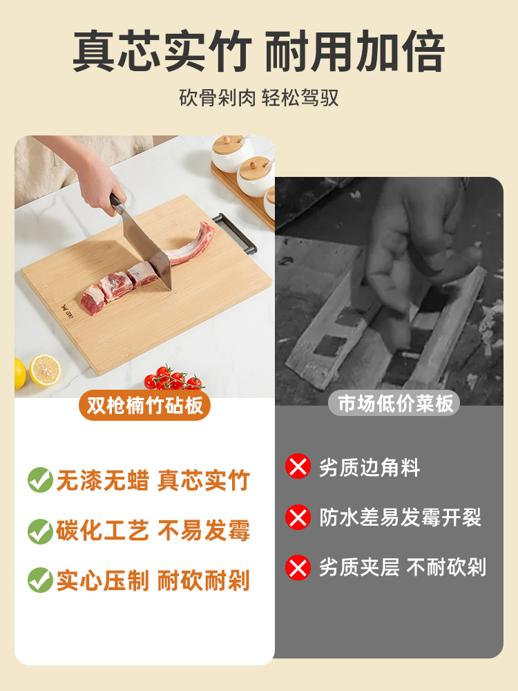 双枪菜板抗菌防霉实木家用竹切菜板案板厨房面板水果擀和面粘砧板 - 图1
