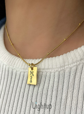 love字母方块锁骨链18K金