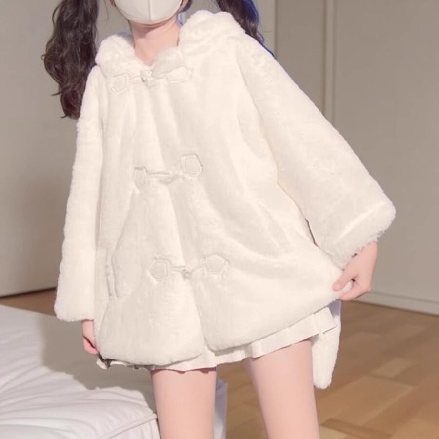 软fufu的兔子耳朵毛绒连帽外套女秋冬季加绒加厚日系学院可爱棉服,淘宝优惠券,粉丝福利购,淘宝优惠卷