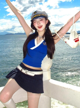 CUNCY条纹海军风船长水手帽甜美八角帽日系少女礼帽拍照贝雷帽