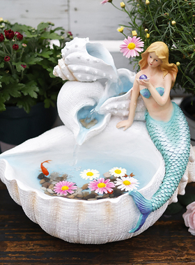 流水循环美人鱼花盆微景观