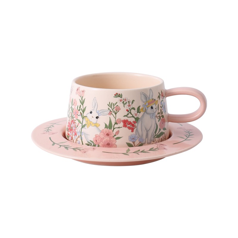 ins风马克杯粉色简约高颜值送女友闺蜜油画陶瓷杯精致咖啡杯套装 - 图3