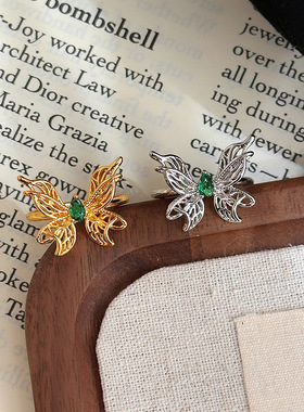 小红书爆款vintage镂空在逃公主蝴蝶戒指轻奢气质中古宫廷风指环