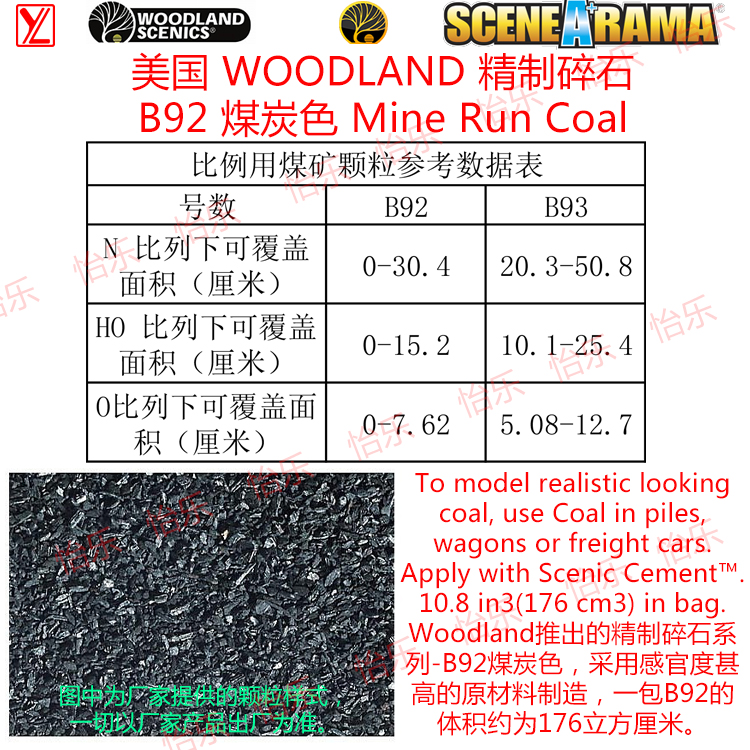 美国 WOODLAND 碎石 原石煤色 高达 铁路场景 B92 Mine Run Coal - 图0