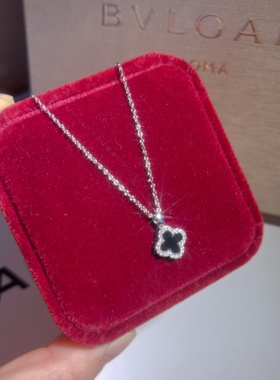 黑色四叶草项链女 纯银时尚轻奢小众锁骨链 短款夏季 小号吊坠