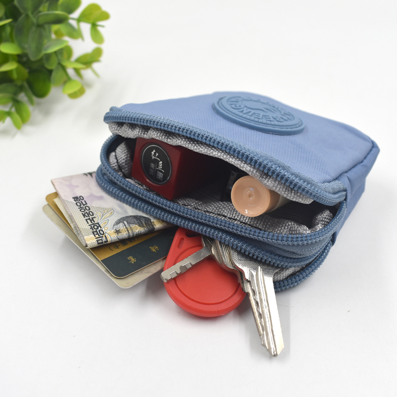 简约布艺小包双层拉链零钱包迷你手拿小方包钥匙卡包卫生棉收纳包 - 图1
