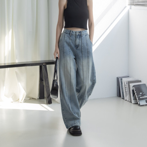QUEENSHOP 2026春夏新品女装复古水洗剪接低腰牛仔裤04011821 - 图2