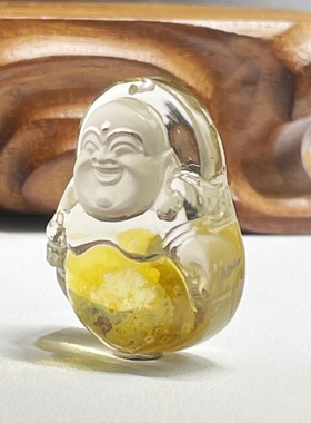 天然黄焦花水晶弥勒佛吊坠女款情侣大肚佛笑佛水晶佛公挂件项链坠