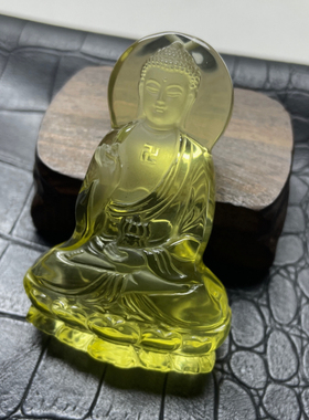 天然水晶阿弥陀佛吊坠立体雕刻狗猪生肖守护神黄水晶佛祖项链挂坠