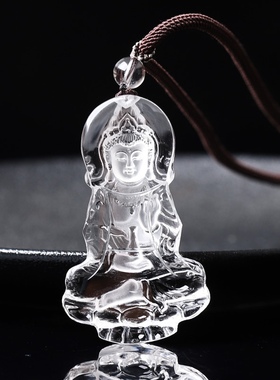 天然白水晶观音吊坠男女款立体雕刻本命年守护观世音菩萨项链挂件