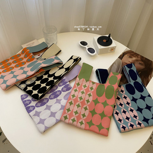 背心包马甲包潮流针织手拎包手提包包包花朵棋盘格撞色韩国ins风 - 图2