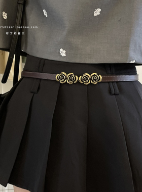 皮带女士玫瑰花可调节复古