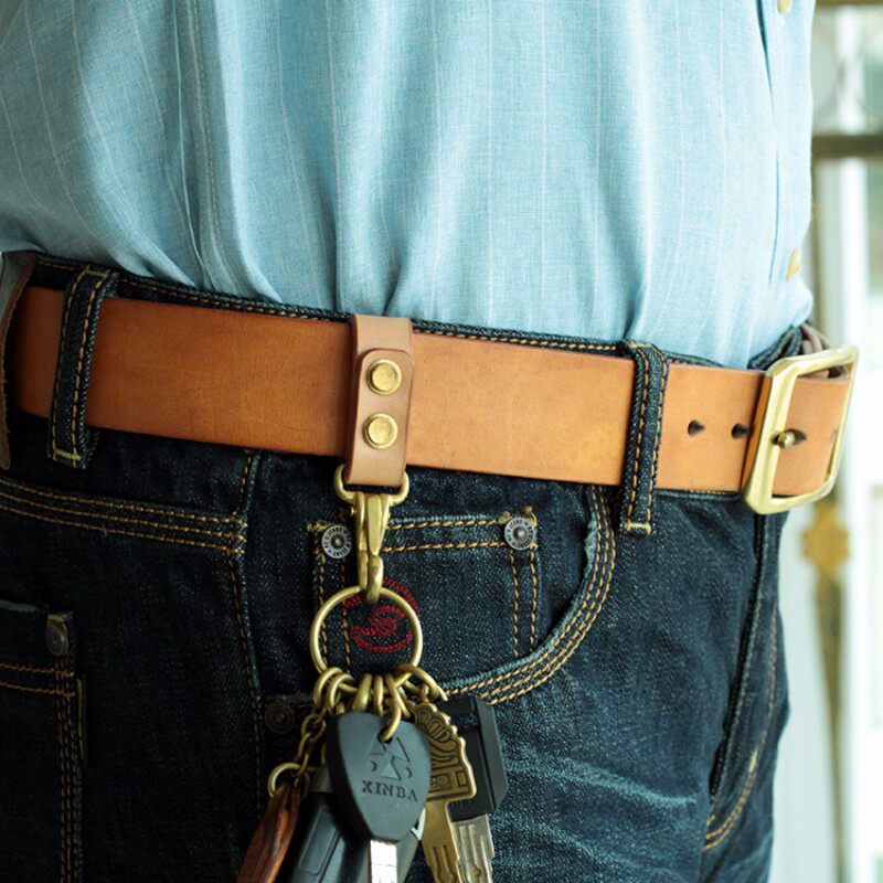 原创包邮皮带男性腰挂简易钥匙扣手工复古牛皮双钩汽车男士
